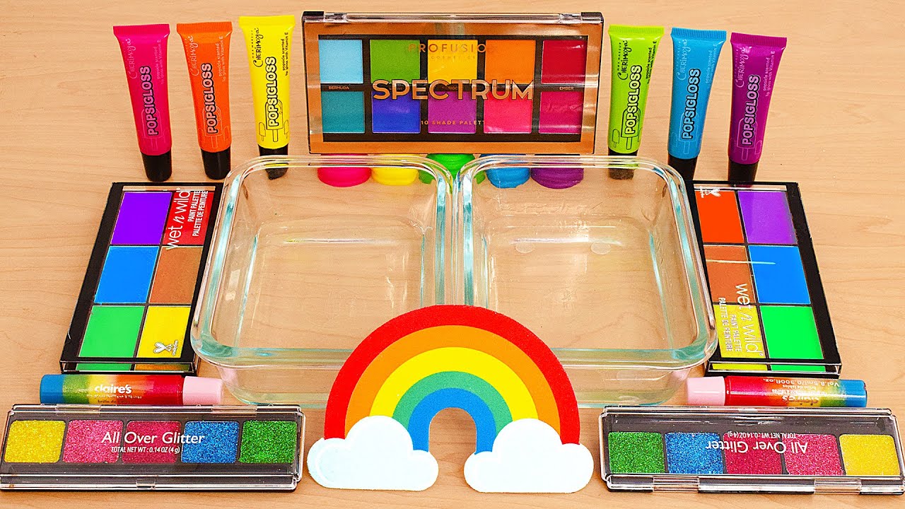 Rainbow - Mixing Makeup Eyeshadow Into Slime! Special Series 1134 Satisfying Slime Video