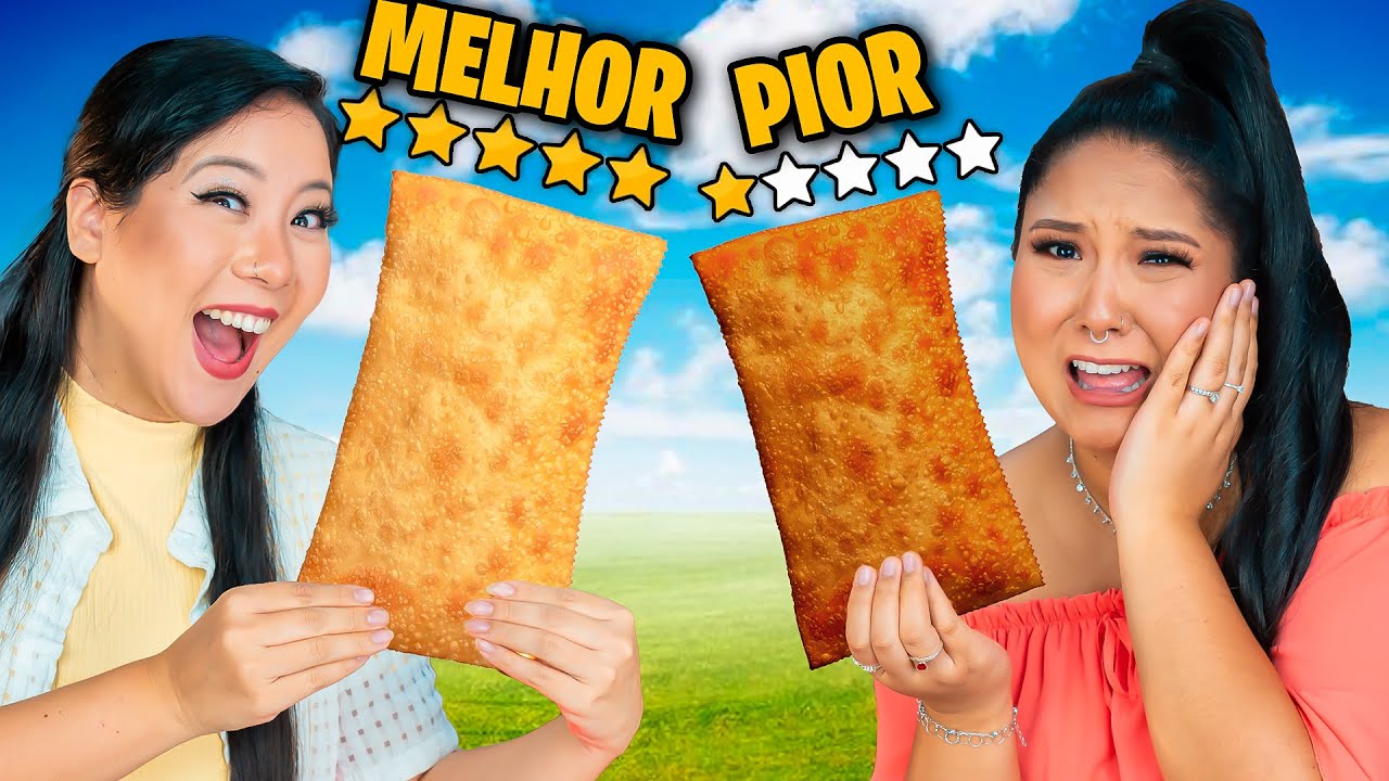 PROVANDO O PASTEL DE PIOR E MELHOR AVALIAÇÃO DO APLICATIVO | Blog das irmãs