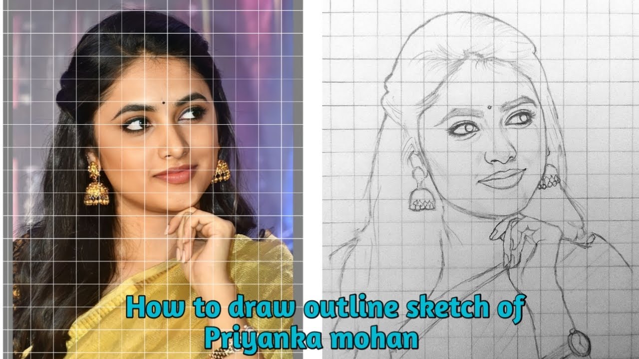 How to draw Priyanka mohan by using grid method// easy step by step