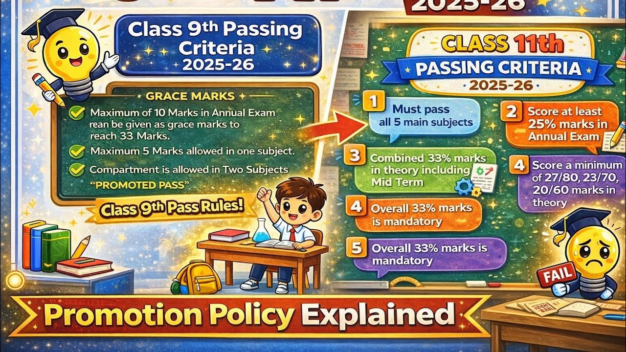 Class9th & 11th Pass Promotion Policy 2025-26 | Passing Rules, Grace Marks & Compartment Exam #Cbse 