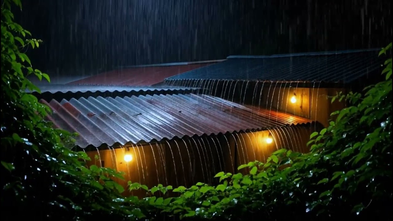 Full of Energy to Sleep Instantly with Heavy Rain & Thunder Sounds on the Farm Tent Roof at Night