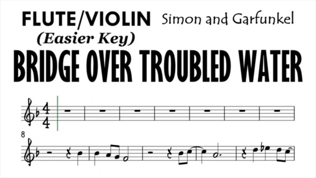 Bridge Over Troubled Water in F Flute Violin Simon and Garfunkel Sheet Music Backing Track Play Alon
