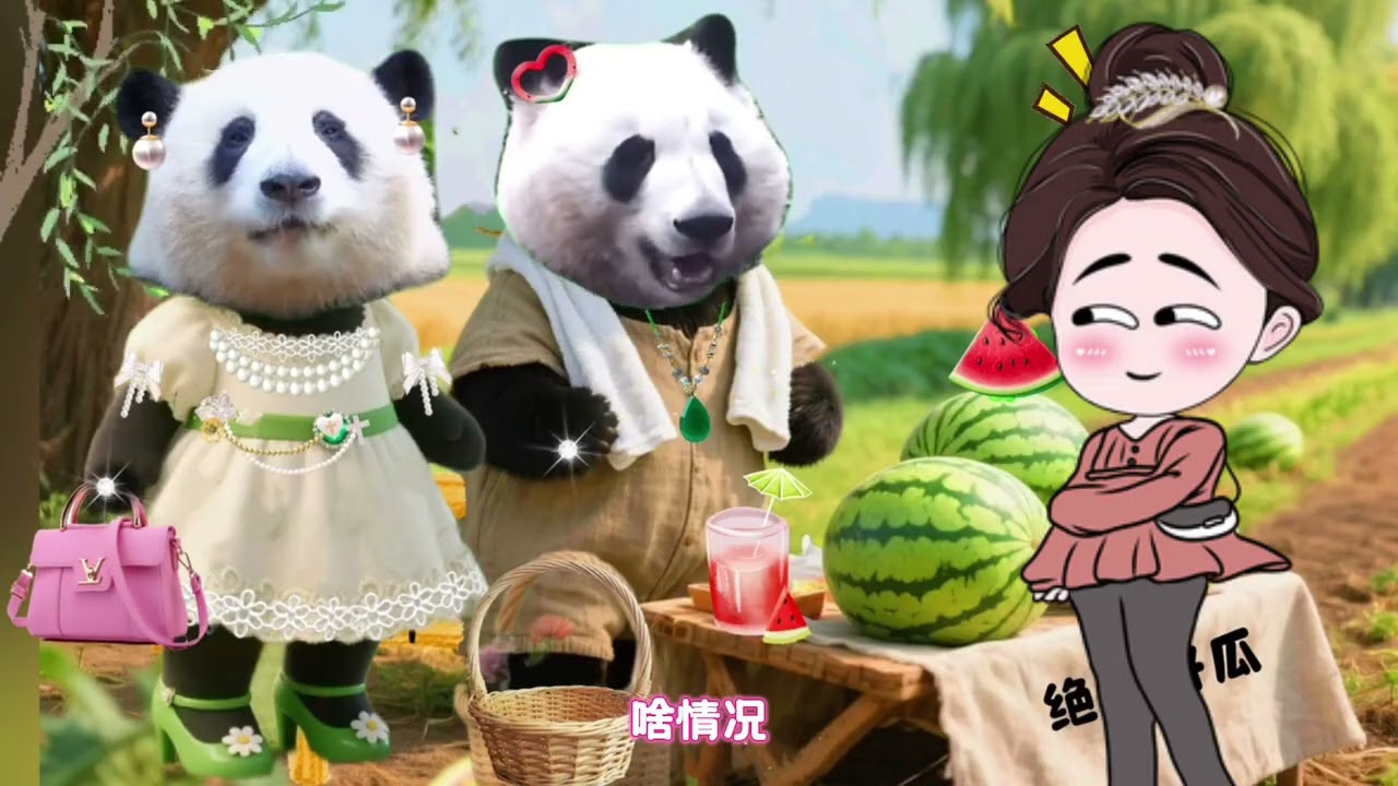 《花花小剧场》 花叶卖瓜，姨姨们快来～#来这里吸熊猫 #大熊猫和花 #大熊猫和花和叶 #熊猫花花 #大熊猫