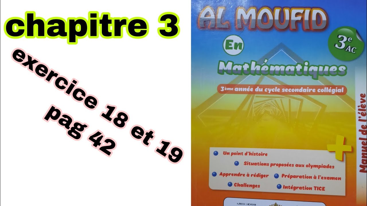 racines carrés ex 18 et 19 page 42 3ème année collège al moufid en mathématiques
