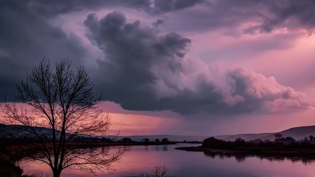 Overcast Sky | Rolling Thunder Over Misty River Valley | 3 Hours Ambient Background