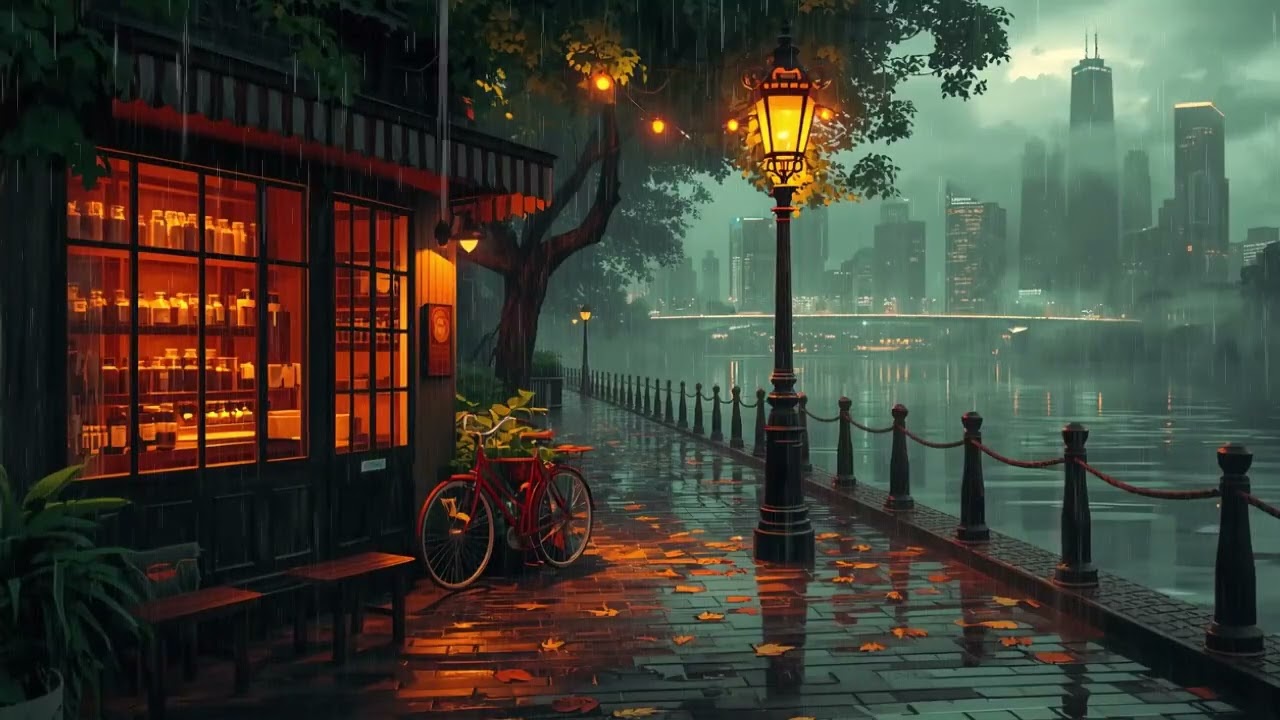 Rainy Balcony in Japan 🌧️ Warm Lanterns & Cozy Lofi Beats for Study & Sleep