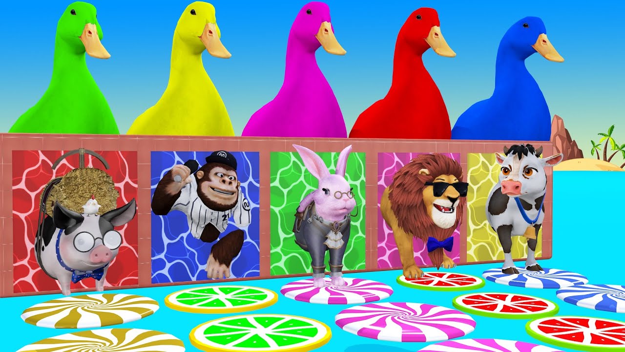 Long Slide Game With Cow Elephant Gorilla Hippopotamus Tiger 3d Animal Game Funny 3d Animals