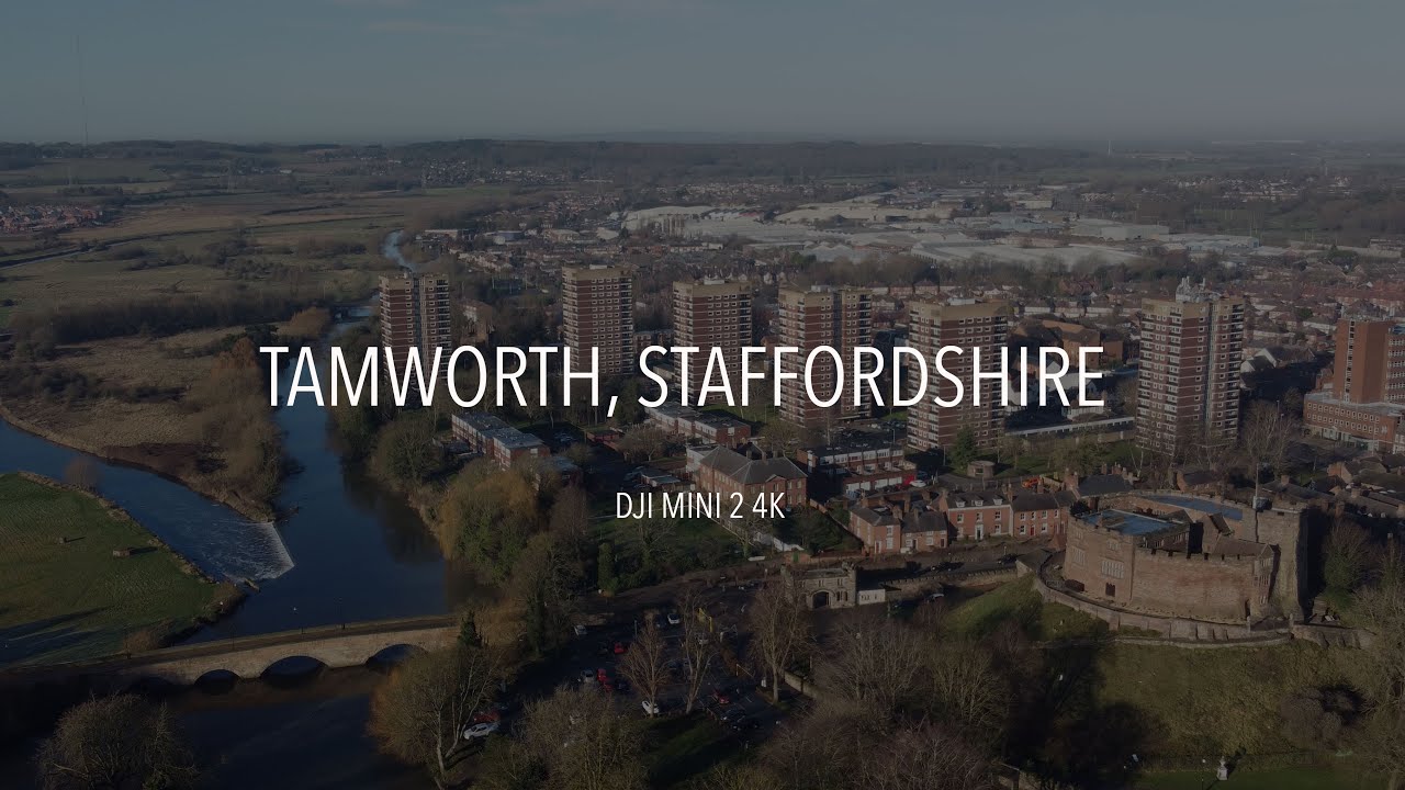 Tamworth, Staffordshire 4K Cinematic DJI Mini 2 castle, moat house and flats