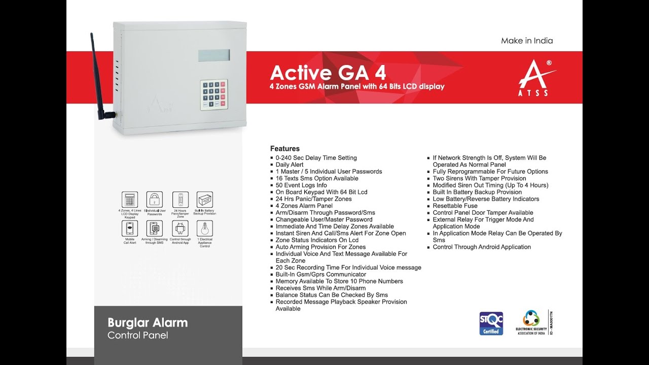 Active-GA4 Four Zones GSM Security Alarm System  - Tamil