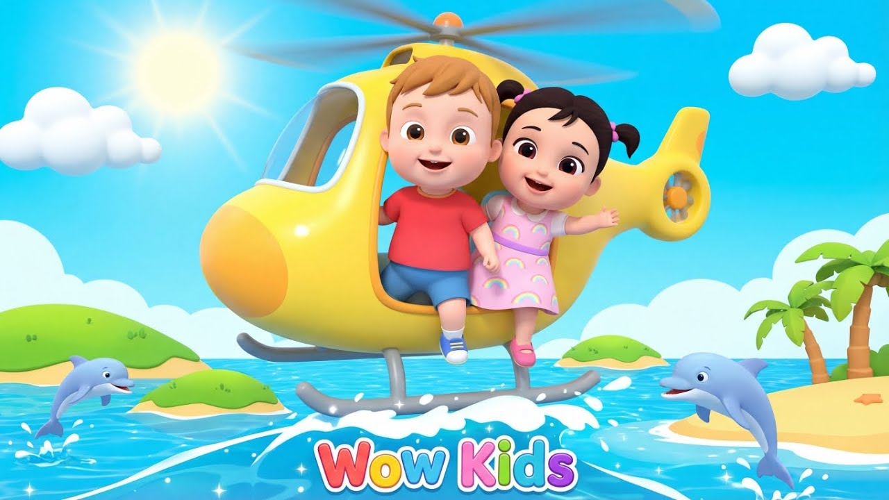 3D Kids Helicopter Adventure! Baby Boy & Girl Fly Over Ocean & Beach 🌴☀️🛩️”