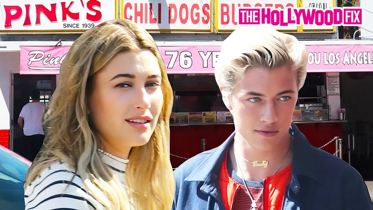 Hailey Bieber & Lucky Smith Shoot An Ad For Tommy Hilfiger At Pink's Hot Dogs In Los Angeles, CA