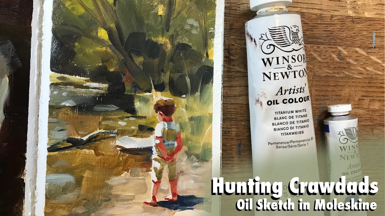 Crawdad Hunt: Oil Painting in Moleskine Sketchbook