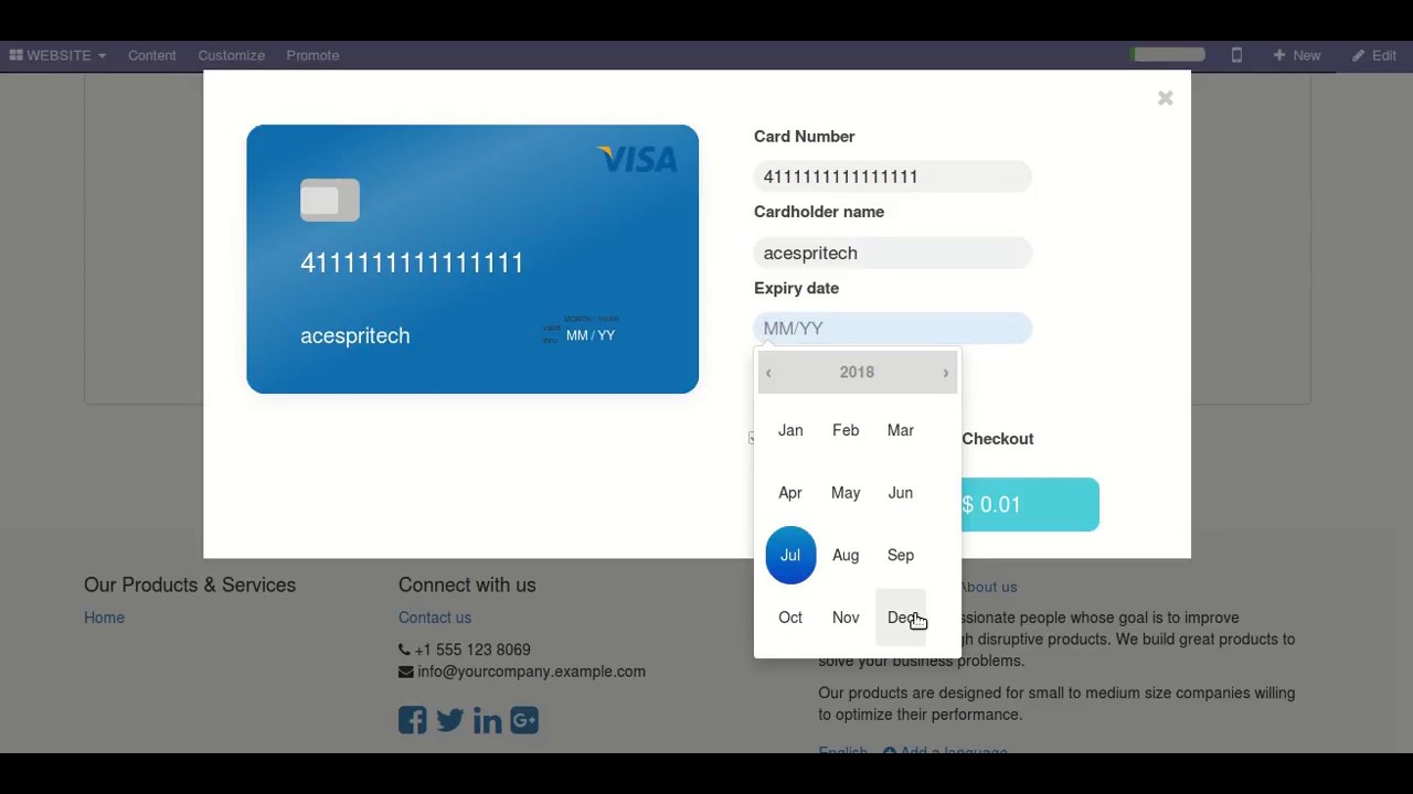 Odoo 11 Website CardConnect Payment Gateway Integration Enhancement