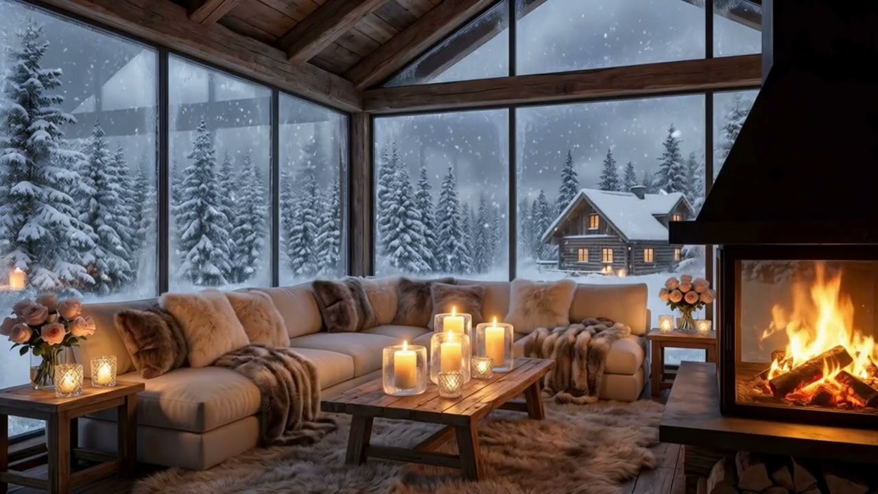🔥🎶 Warm Fireplace Piano Music | Snowy Winter Night Ambience | Sleep Relax Study Focus Meditation