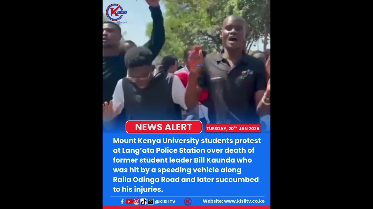MKU students protest at Lang’ata Police Station over death of former student leader Bill Kaunda.