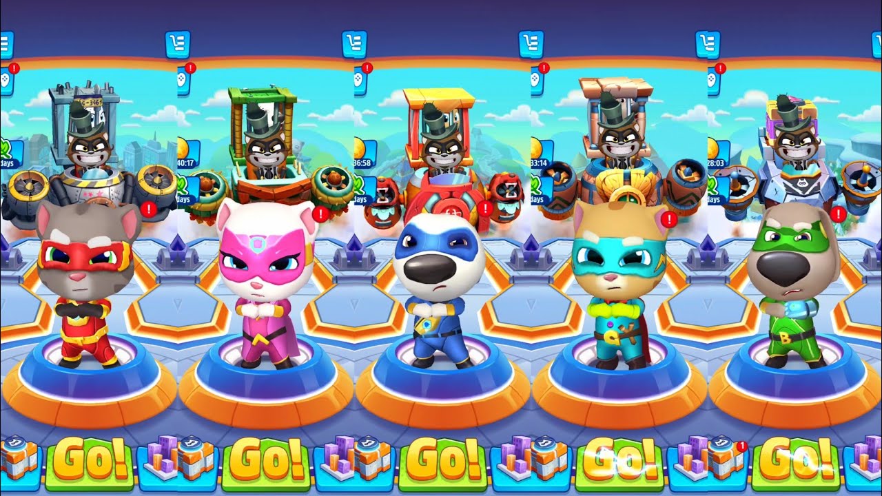 Talking Tom Hero Dash Discover All The Heroes New Update, All Bosses Fights   Superworld Gameplay