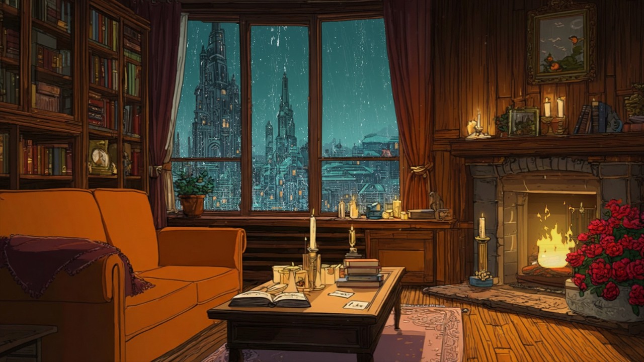 Cozy Rainy Night Fireplace 🔥 | Warm Rain and Fire Sounds for Deep, Peaceful Rest
