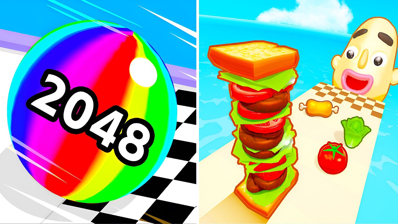 Ball Run 2048  VS Sandwich Runner - All Levels Max Update Walkthrough Mobile NEW Gameplay K3RX