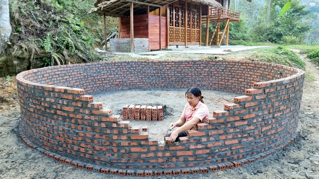 How to design and build a circular fish tank using red bricks, cement, and sand- free life