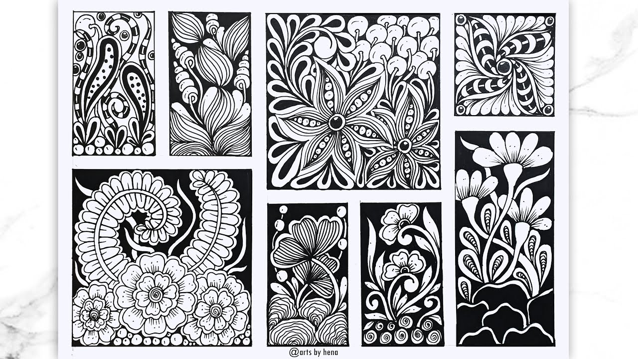 8 Flower Zentangle Pattern For Beginners |Zentangle patterns |Doodle Pattern | Zen-doodle