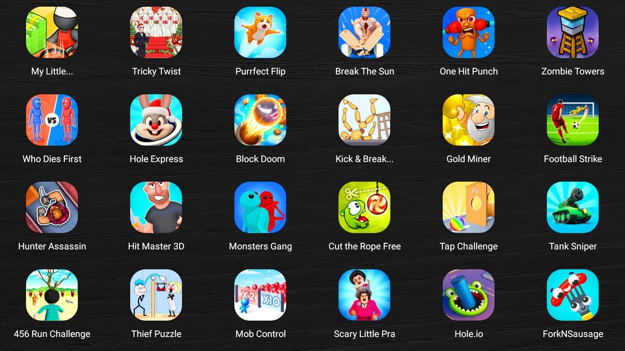 Roblox,Scary Grumpy gran,Brain Puzzle,Candy Crush Saga,Bomber,Squid Challenge 3,Pokémon Quest...