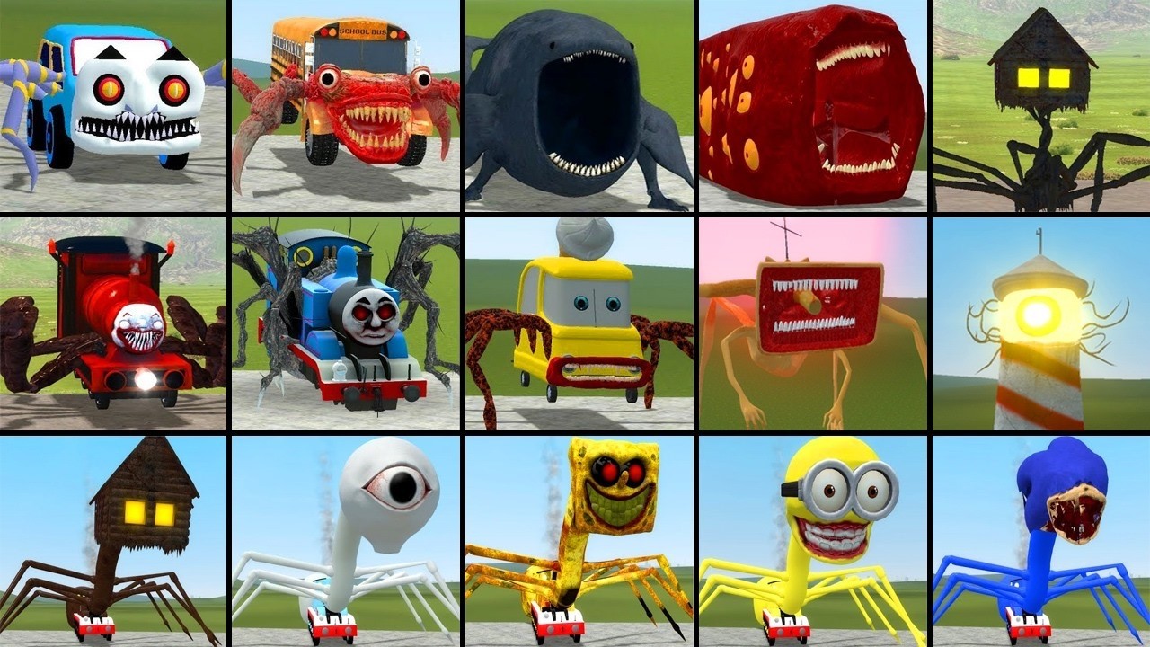 FULL EVOLUTION FIGHT: CAR EATER, SCHOOL BUS EATER, HOUSE HEAD, THE BLOOP, MEGAHORN In Garry's Mod