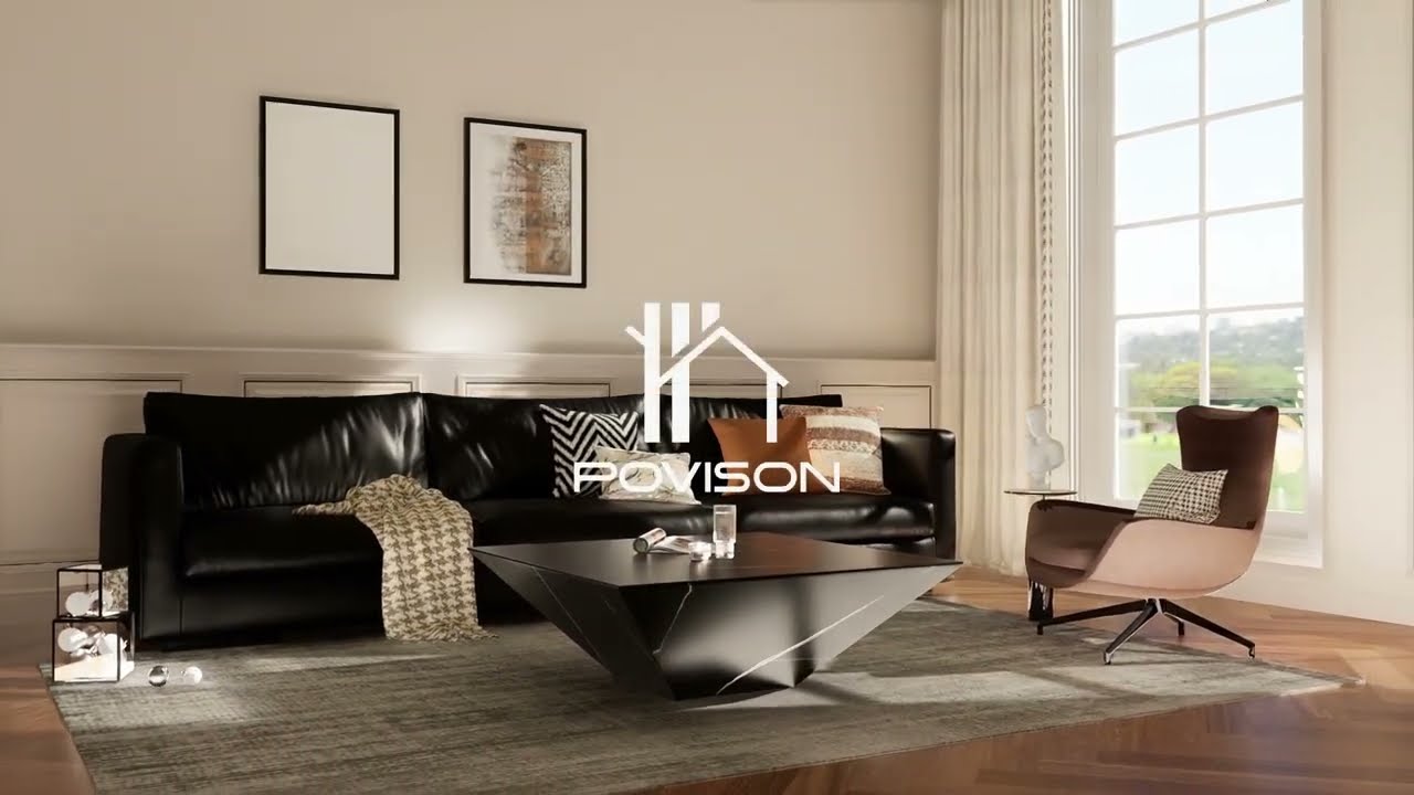Modern Black Drum Coffee Table with Sintered Stone