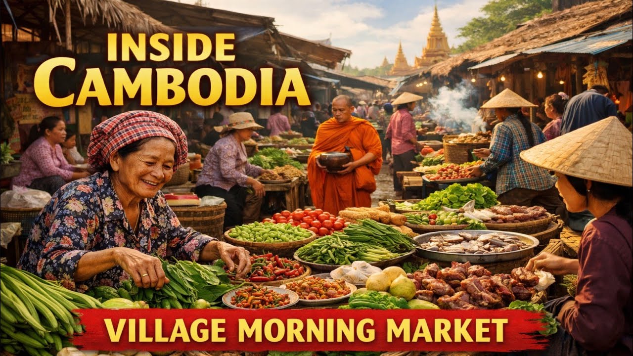 Inside Cambodia Village Morning Market || Real Local Life at Sunrise 🇰🇭
