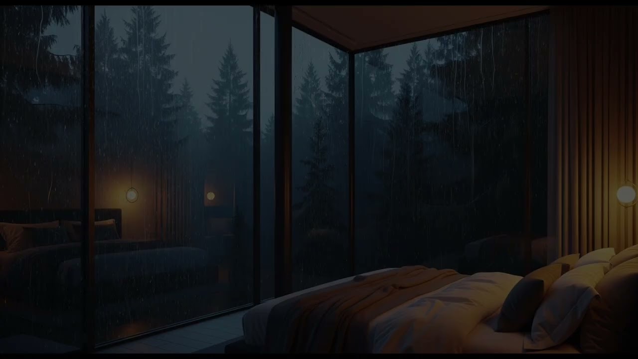 Heavy Rain on Glass at 2AM 🌧️ Cozy Forest Cabin for Deep Sleep & Insomnia Relief (8 Hours)