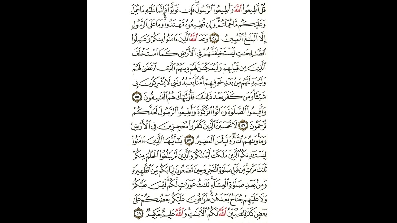 سورة النور من ٥٤ إلى ٥٨