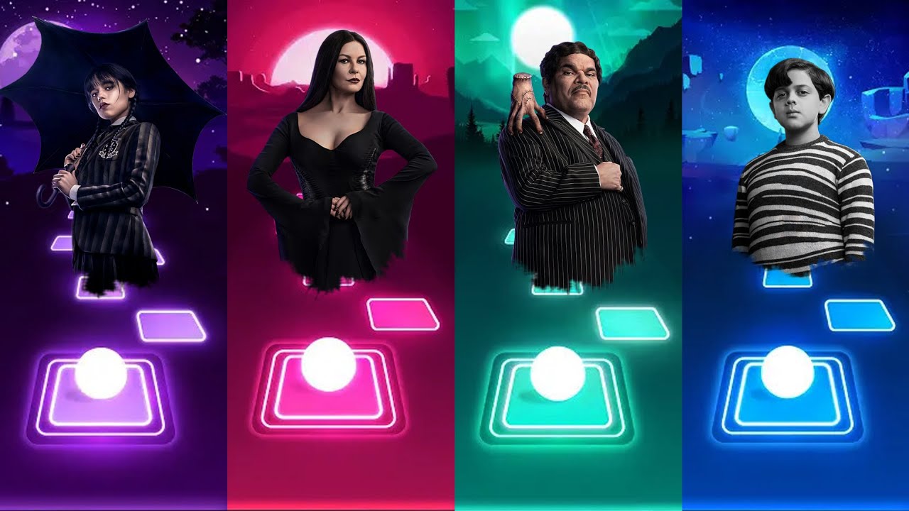 Addams Family - Wednesday vs Morticia vs Gomez vs Pugsley - Tiles Hop EDM Rush