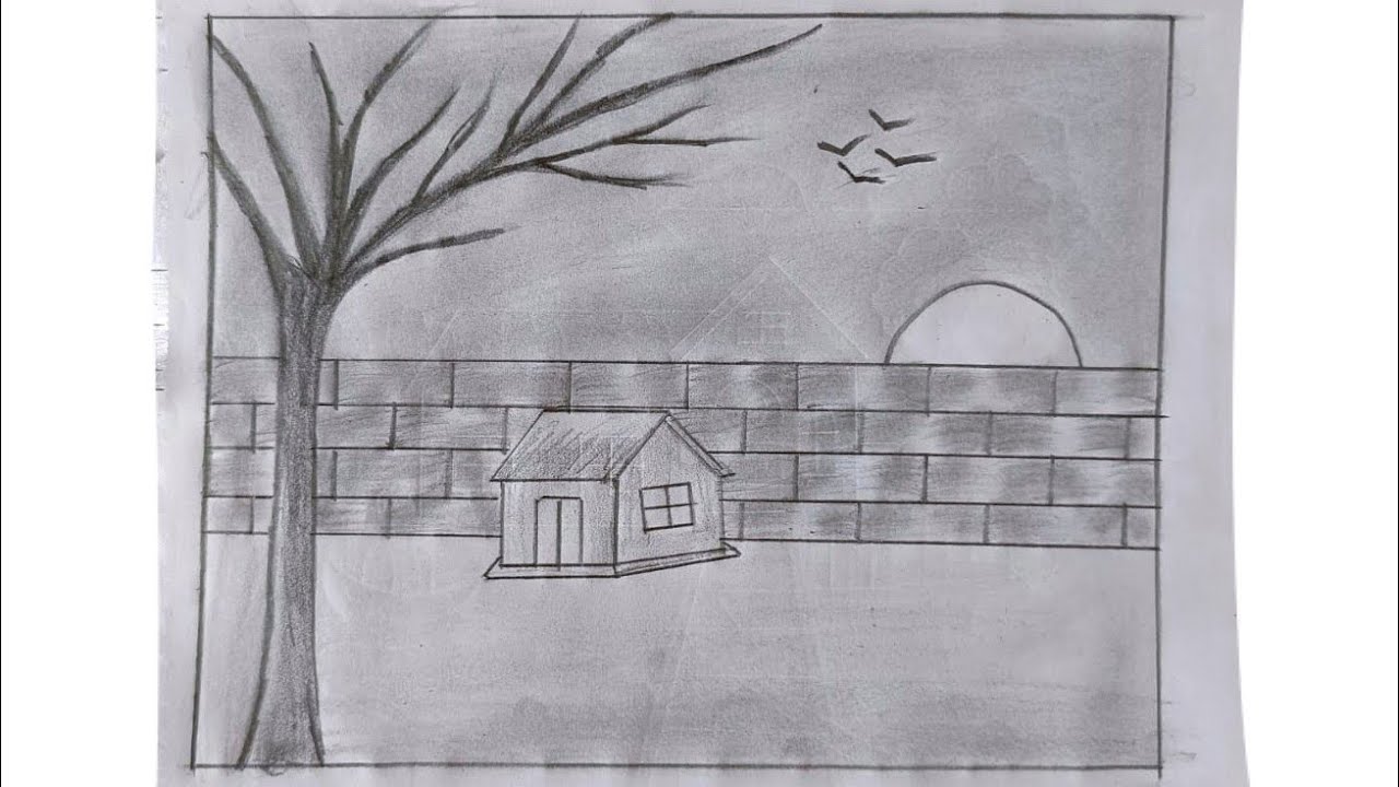 A Lonely Tree and a Small Hut: Pencil Art #draw #art 