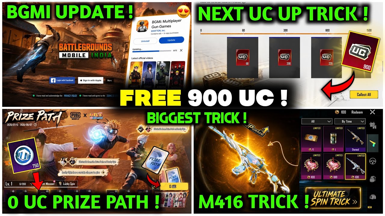🔥 UC UP TRICK | FREE NARUTO PRIZE PATH TRICK | TIDAL M416 Trick | Next UC UP Date | BGMI New Update