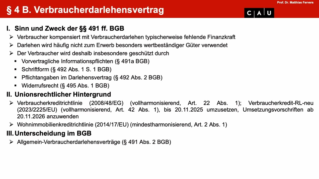 Examenskurs Schuldrecht BT – Folge 15 (Darlehen, Verbraucherdarlehen, Verbundene Verträge, Leasing)