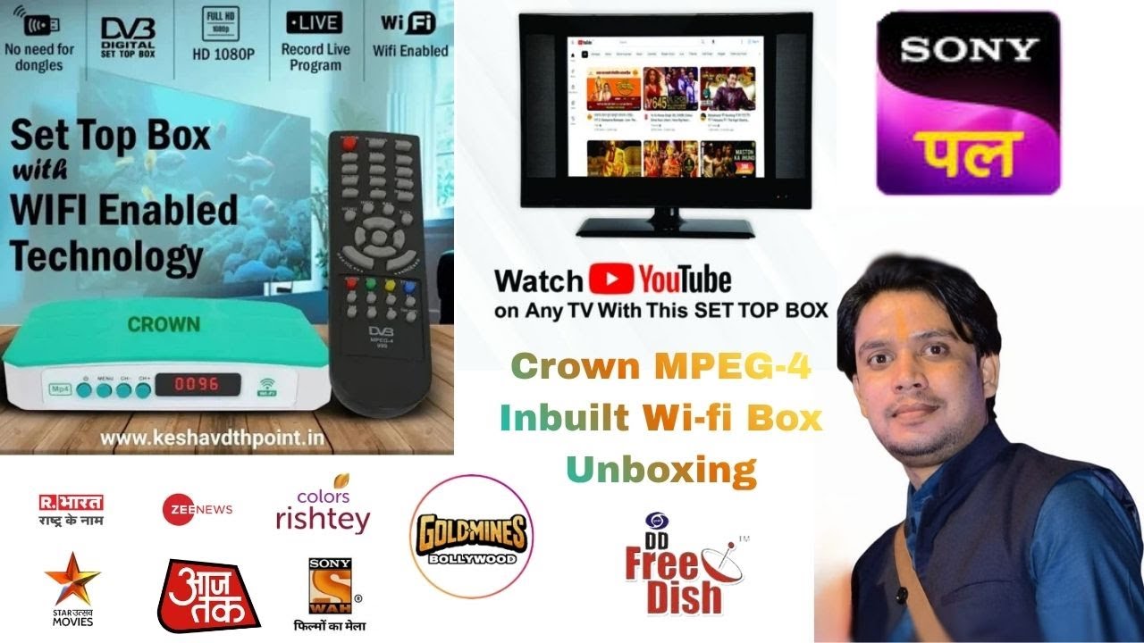 Crown Full HD Mpeg-4 Set Top Box | Inbuilt Wi-Fi | 150+ Free TV Channels Lifetime