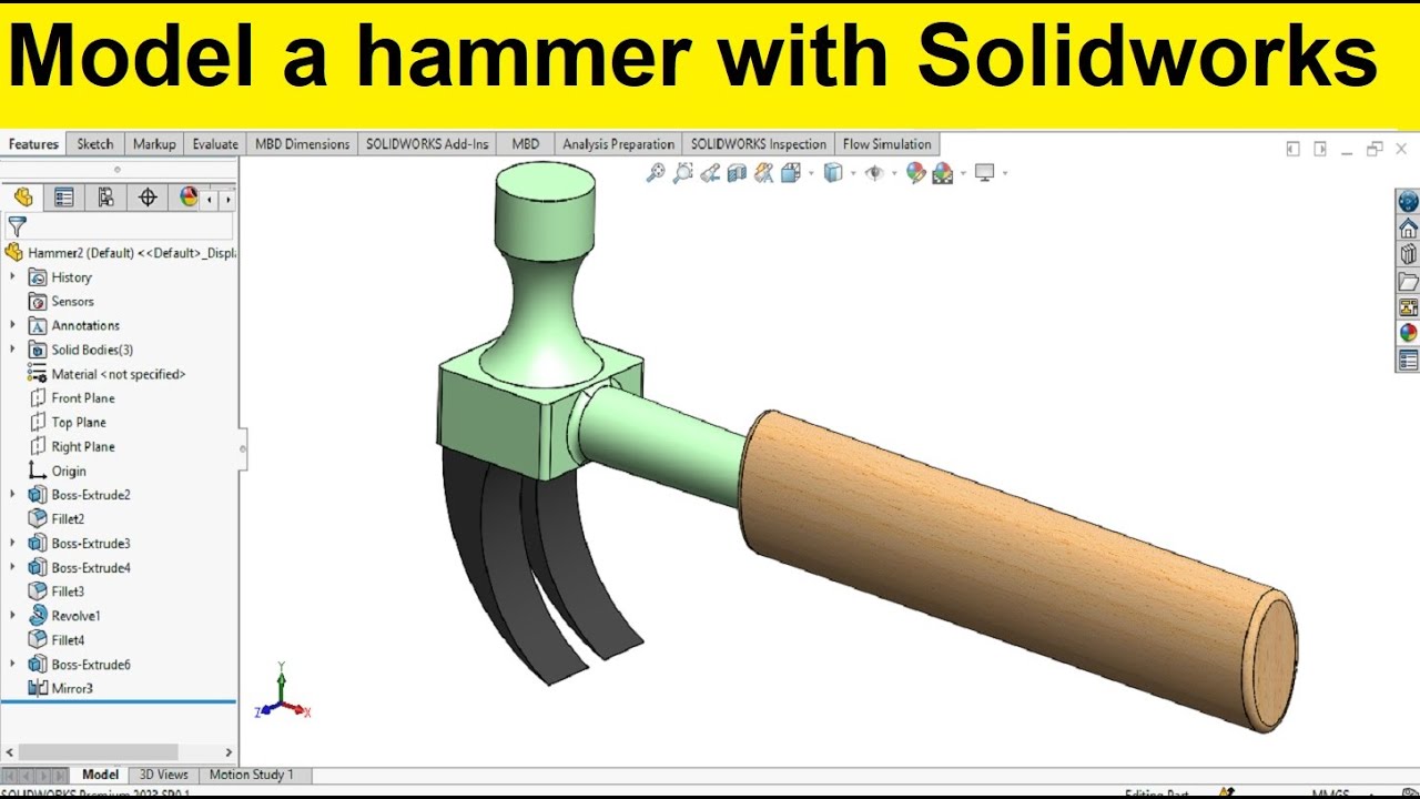Solidworks Tutorials | Make  Hammer in SOLIDWORKS