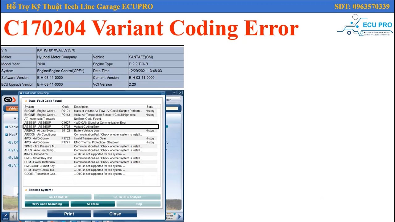 Xử lí lỗi Variant Coding Error trên dòng Hyundai/ Kia