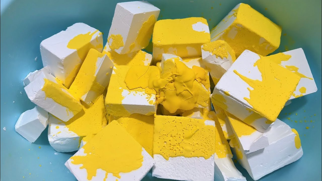 ASMR Yellow Wet Starch Coated Chalk Cubes Crushing | Deep Crunchy Satisfying Sounds