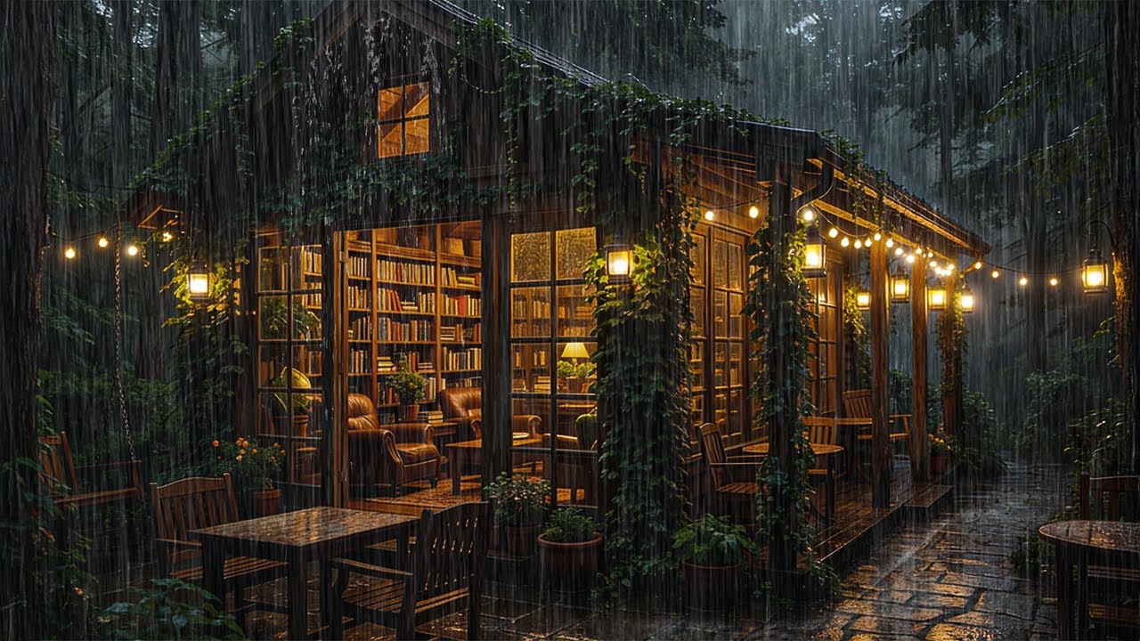 Rainy Evening at a Cozy Wooden Cabin | Warm Lights & Deep Sleep Ambience