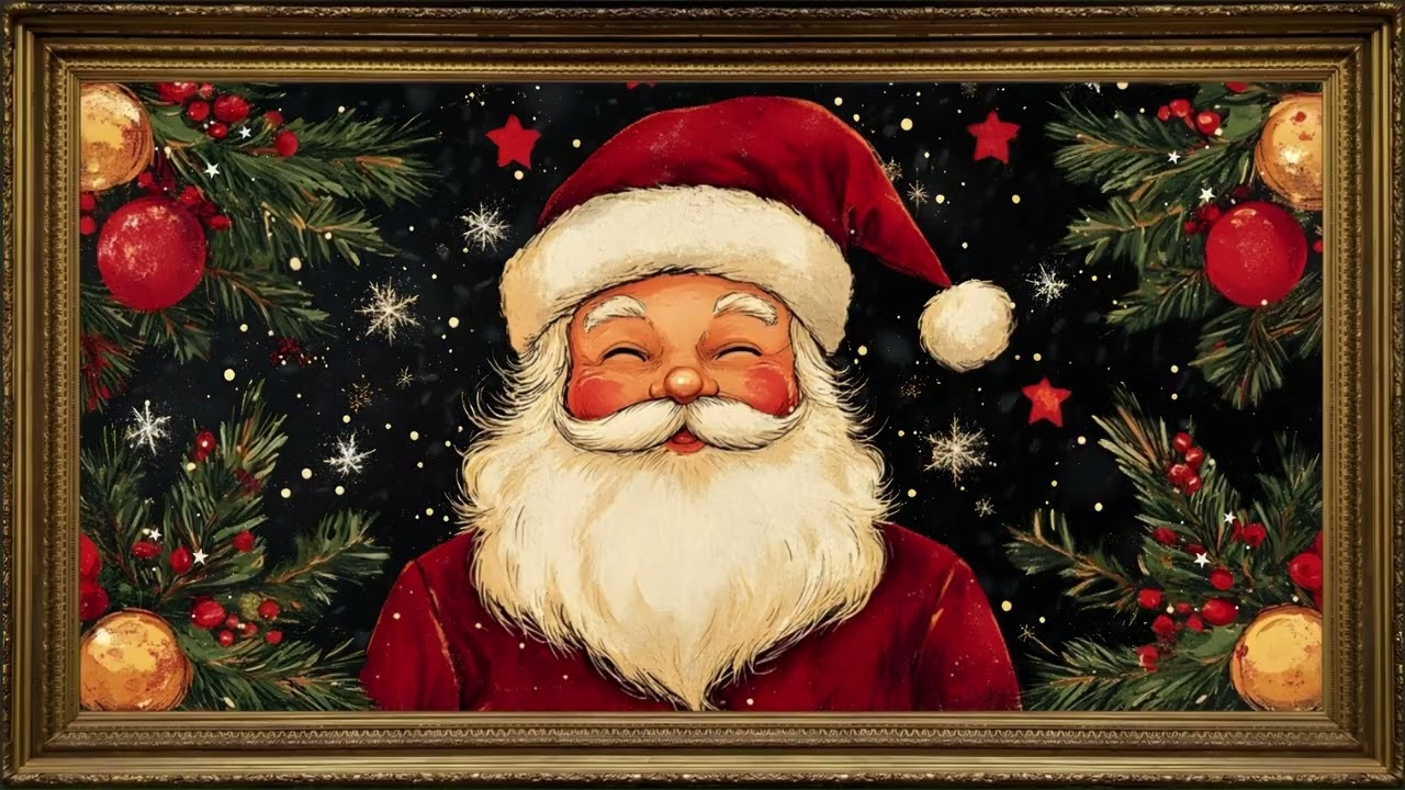 Vintage Santa, Oil Painting | Framed TV Art 4K Screensaver with Christmas Music
