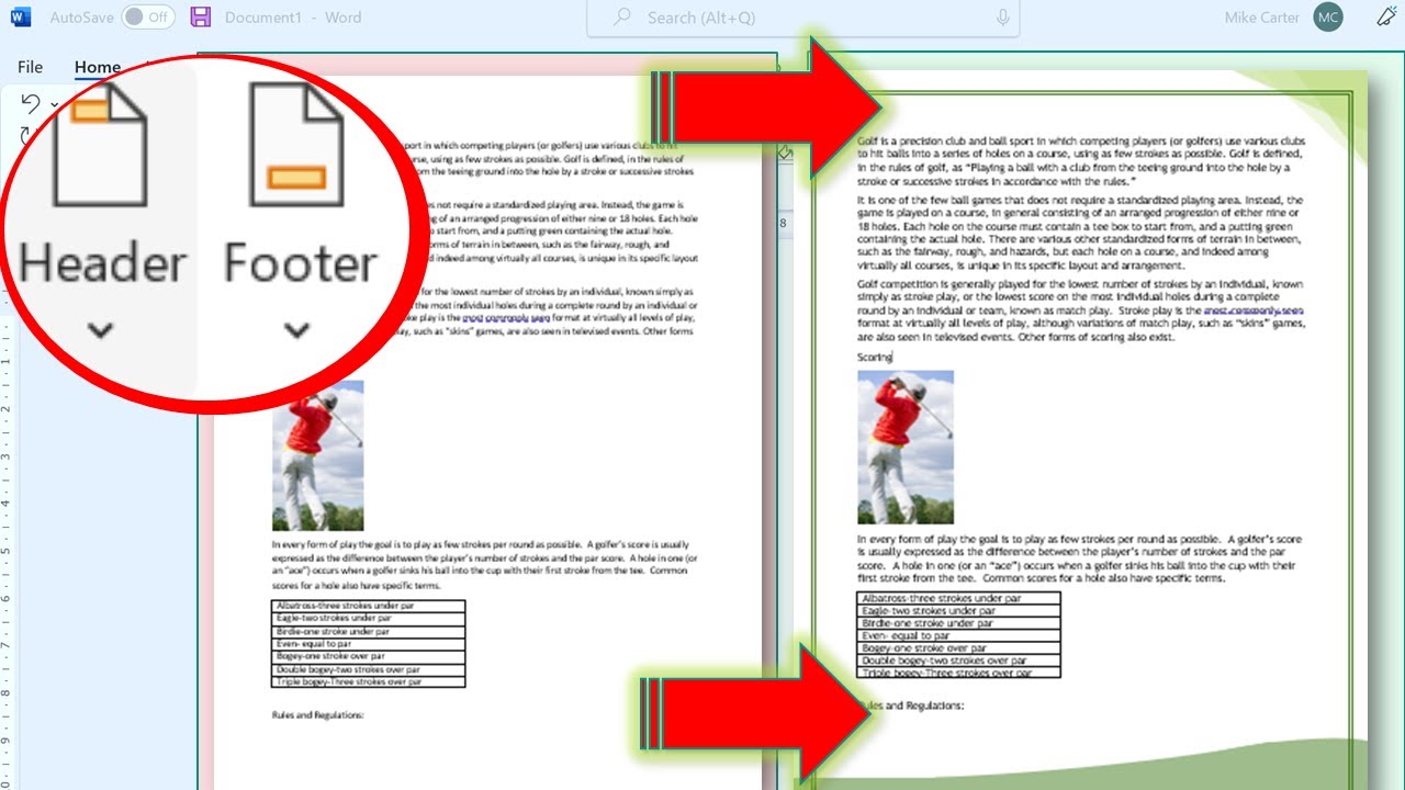 Custom Headers and Footer in Microsoft Word