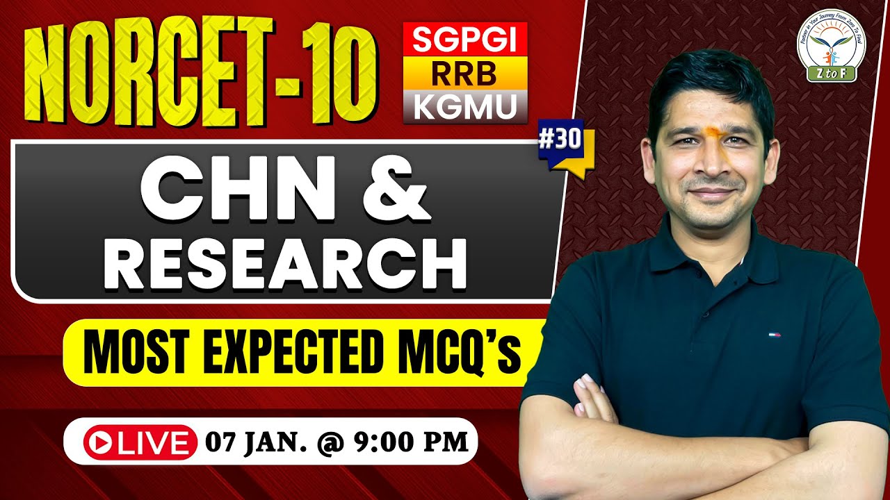 NORCET 10 | SGPGI | KGMU & RML - CHN & Research Nursing Officer Exam MCQs By OP Sir | Z to F Nursing