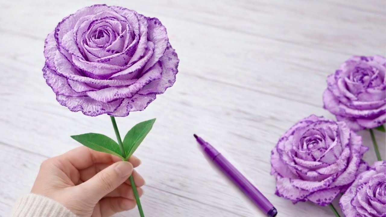 💐Tutorial on How to Make a Beautiful Purple Napkin Rose💜Simple DIY flower tricks with markers💐#diy