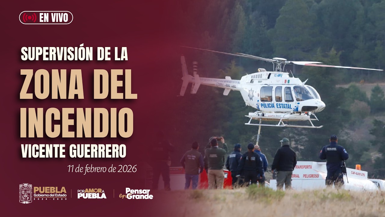 Sobrevuelo del incendio forestal en el municipio de Vicente Guerrero, Puebla