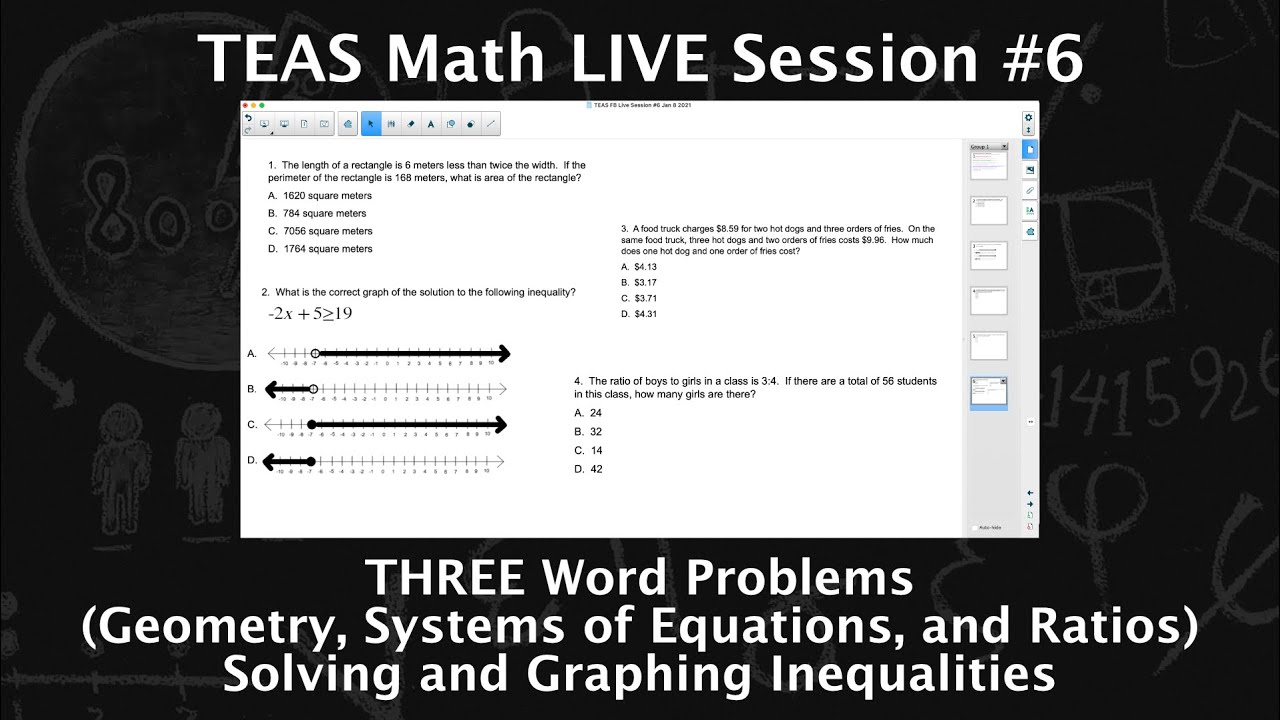 TEAS Math Live Session #6 - Word Problems, Geometry, Ratios, Inequalities