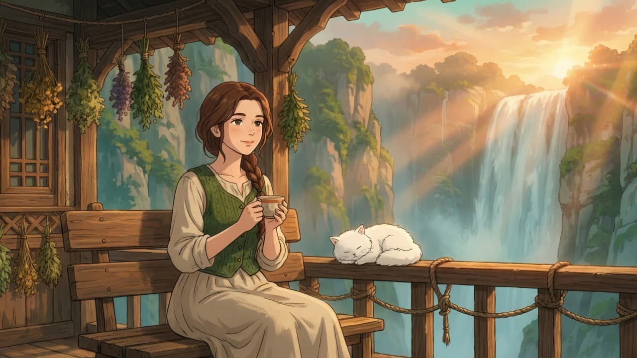 The Secret Herbalist at the Waterfall – A Day of Magic | Ghibli Style Ambience, Potion Making & ASMR
