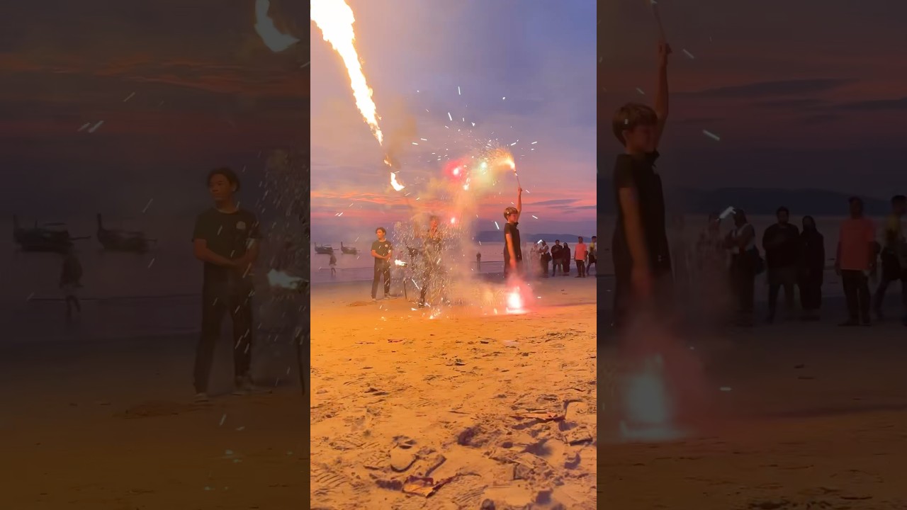 📍fire show at Ao Nang beach | Krabi sunset | Thailand 🇹🇭