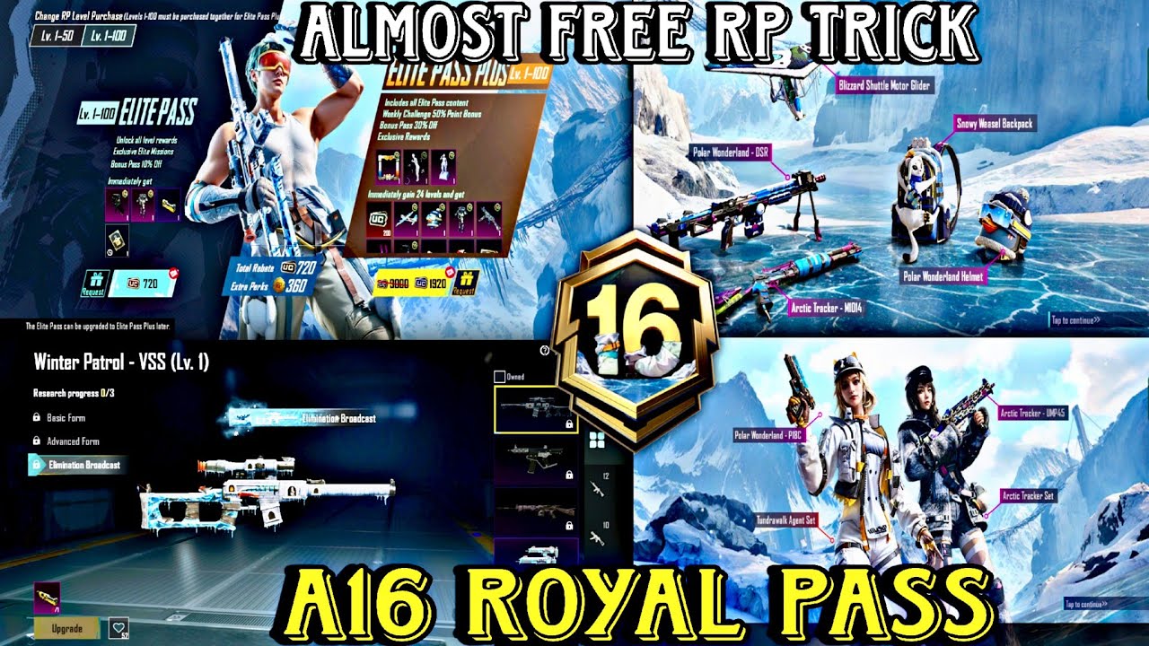 A16 ROYAL PASS FULL  REWARDS | 1 TO 100 RP REWARDS | 50 RP UPGRADE VSS SKIN | ALMOST FREE RP TRICK 