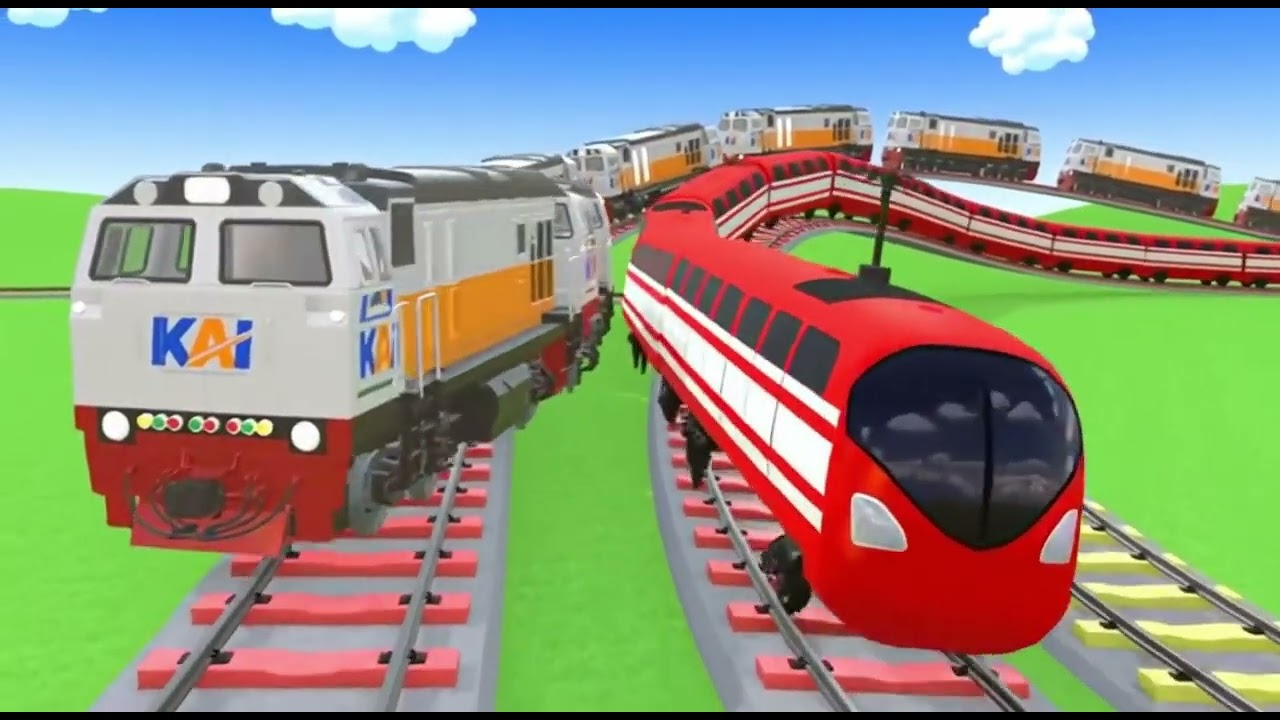 【踏切アニメ】でこぼこ線路を走る京急や山手線の電車 Four Color Trains【踏切】🚦 3D Railroad Crossing Animation