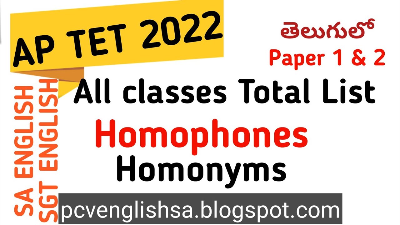 Homophones Homonyms from all Classes I AP TET SGT SA 2022